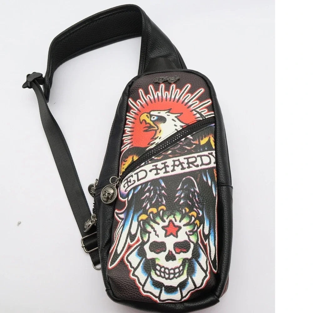 Ed Hardy Mens Black Eagle Skull Sling Bag Crossbody Backpack NEW